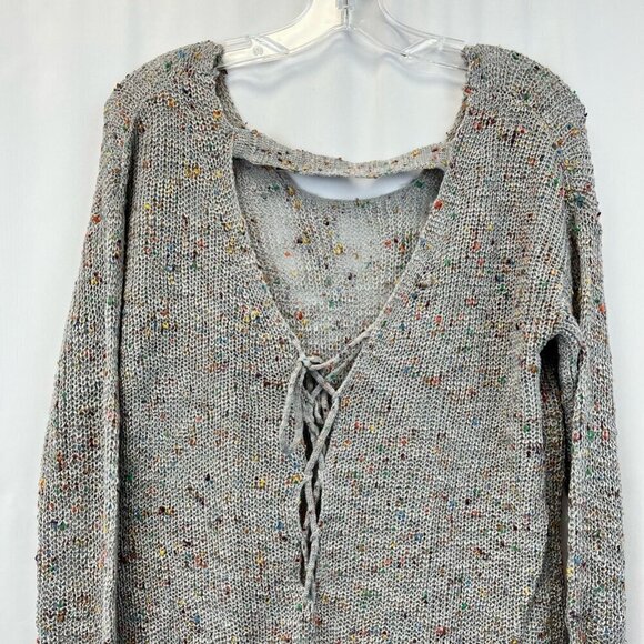 Derek Heart Womens Pullover Sweater Multicolor Open Lace Up Back Long Sleeve M - Picture 3 of 12